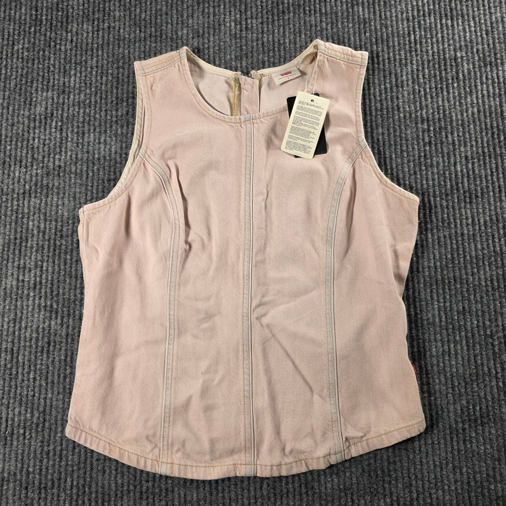 Levis Womens Pink Denim Corset Tank Top Sleeveless Back Zip Peach Small NWT